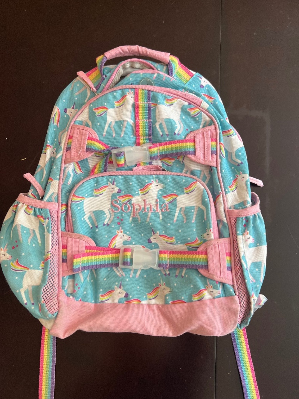 Pottery Barn Kids Blue and Pink Unicorn Backpack - Sophia Monogram